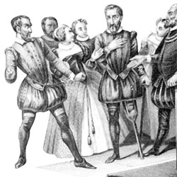 La femme de Martin Guerre reconnaît son vrai mari, gravure du XIXe siècle - Sources : Wikimedia commons